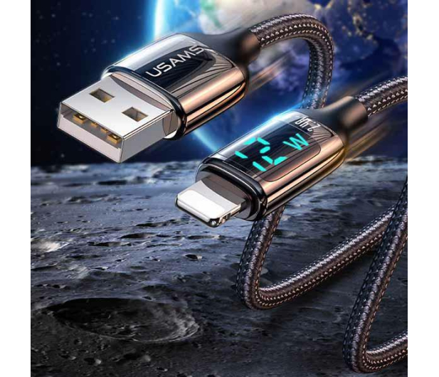 USAMS Kabel pleciony lightning 1,2m LED 2,4A srebrno-czarny - 1569026 - zdjęcie 4